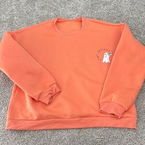 Halloween comfy fleece sweatshirt Stay Spooky cute ghost Orange white XL